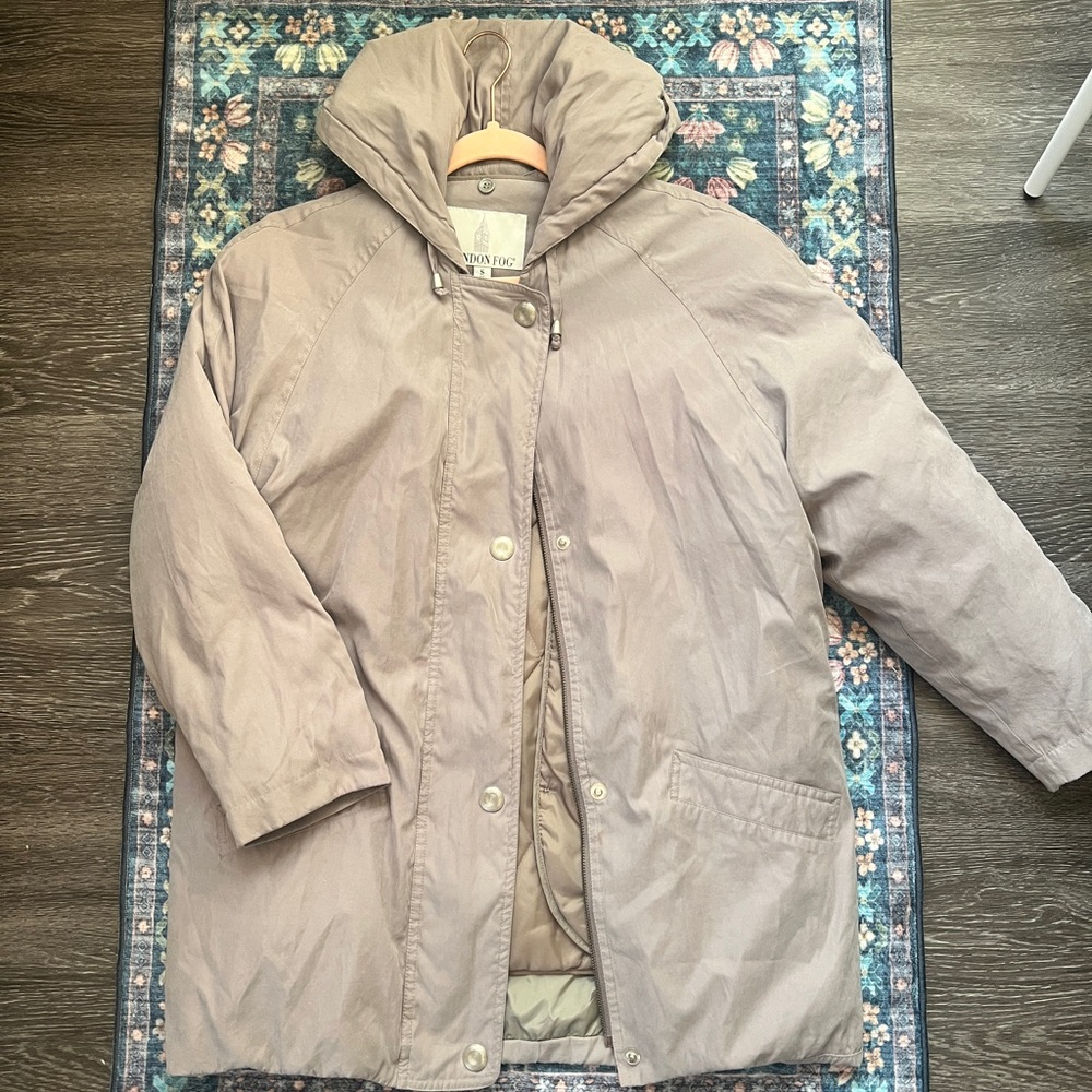 London Fog Taupe Hooded Jacket